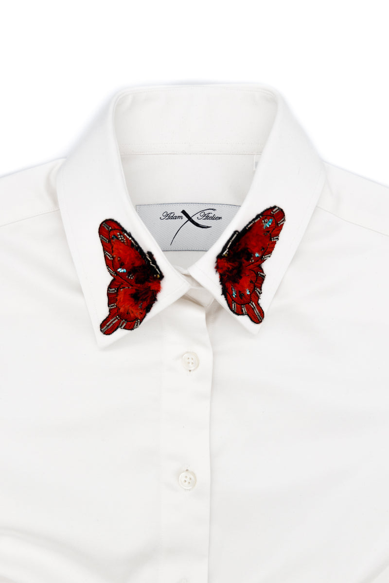 Hand Embroidered Butterfly Shirt White